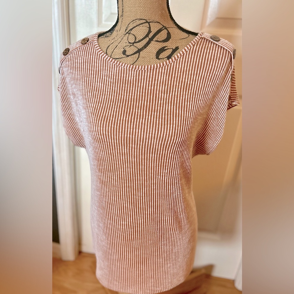 Final Price Clearances Grand Ave Design Burgundy Soft Striped Tunic Top 1X - Picture 2 of 16